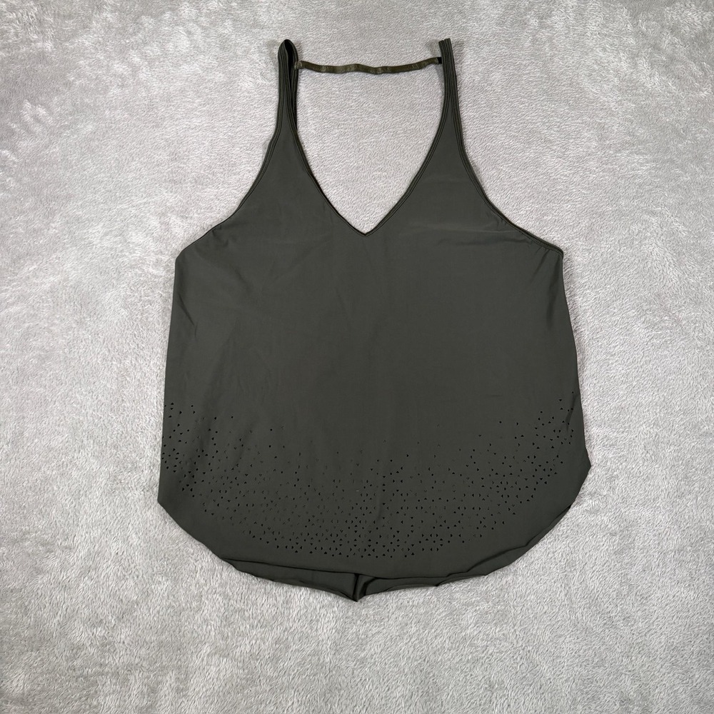 Lululemon Set Free Run Tank Womens 6 Dark Olive Green V Neck Laser Cut Hem
